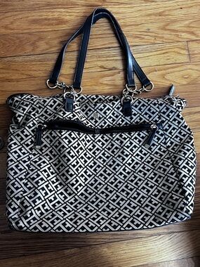Tommy Hilfiger Black and Cream Monogram Tote